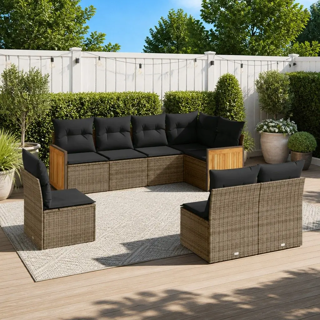 Garden Sofa Set 8 Piece Outdoor Furniture Grey Poly Rattan Modular Patio Lounge