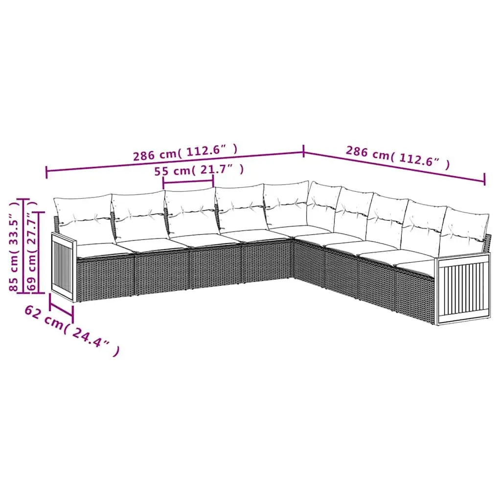 Garden Sofa Set 9 Piece Outdoor Furniture Patio Seating Modular Black with