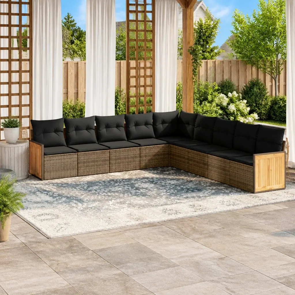 Garden Sofa Set 9 Piece Outdoor Furniture Grey Poly Rattan Modular Patio Seating