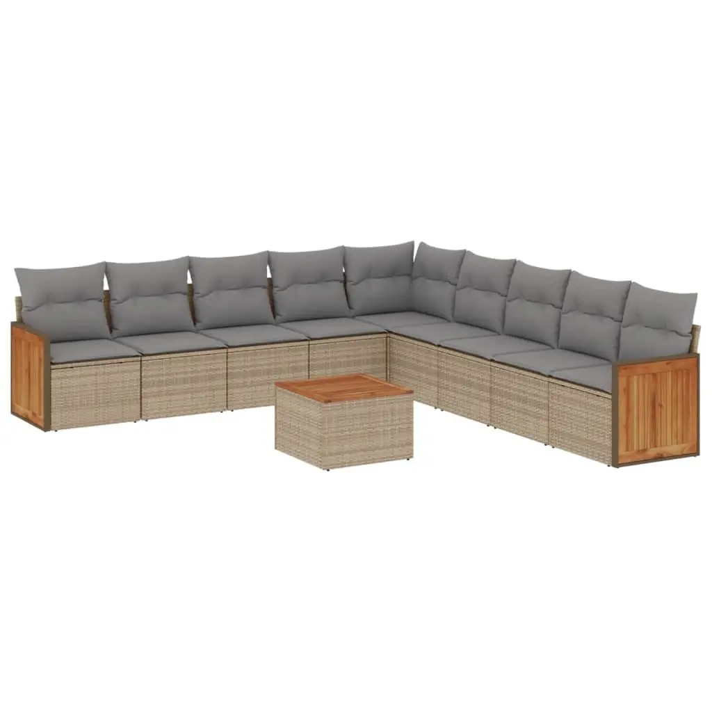 Garden Sofa Set PE Rattan Modular 10 Piece Outdoor Furniture Patio Beige Cushions Table