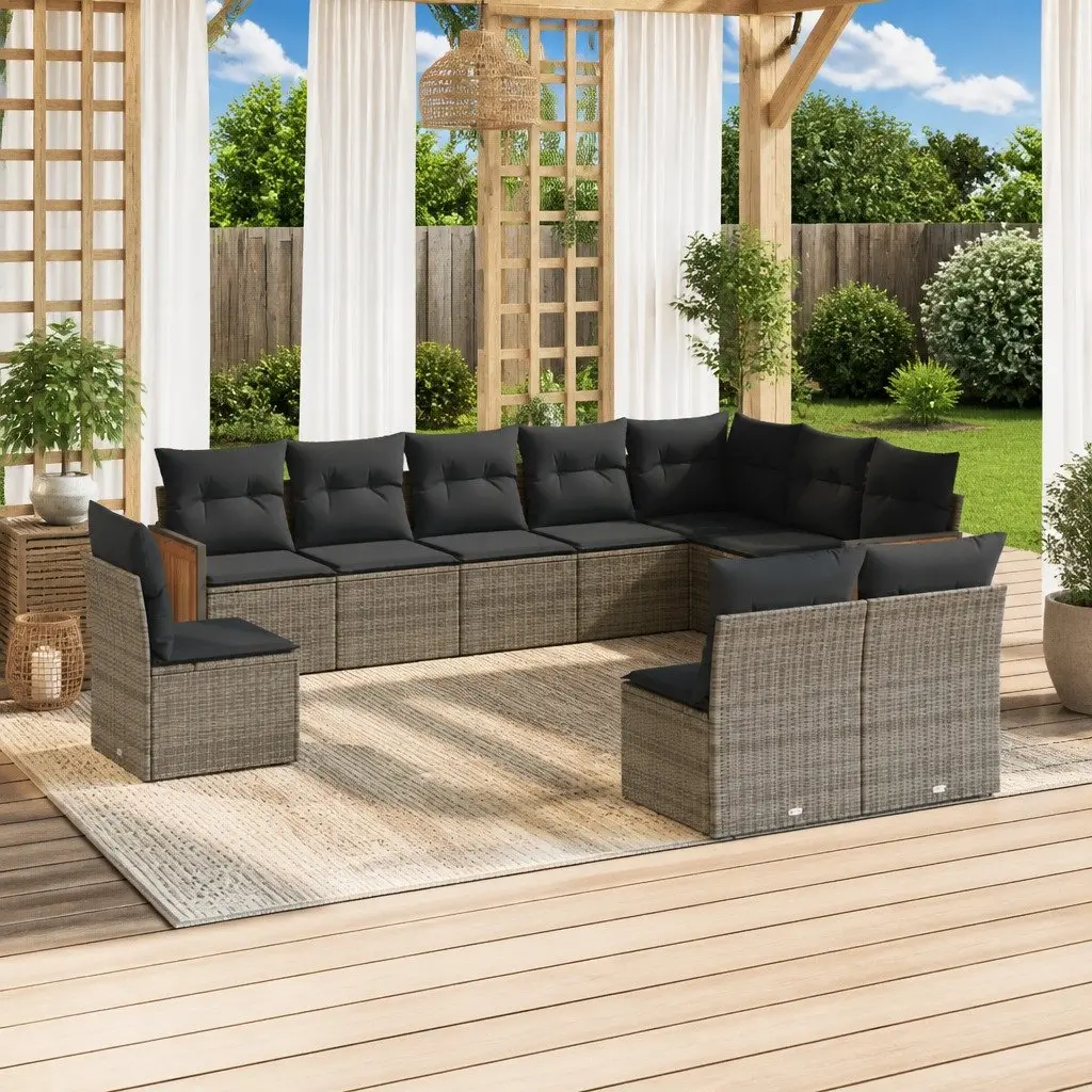 10 Piece Garden Sofa Set PE Rattan Grey Outdoor Furniture Patio Lounge