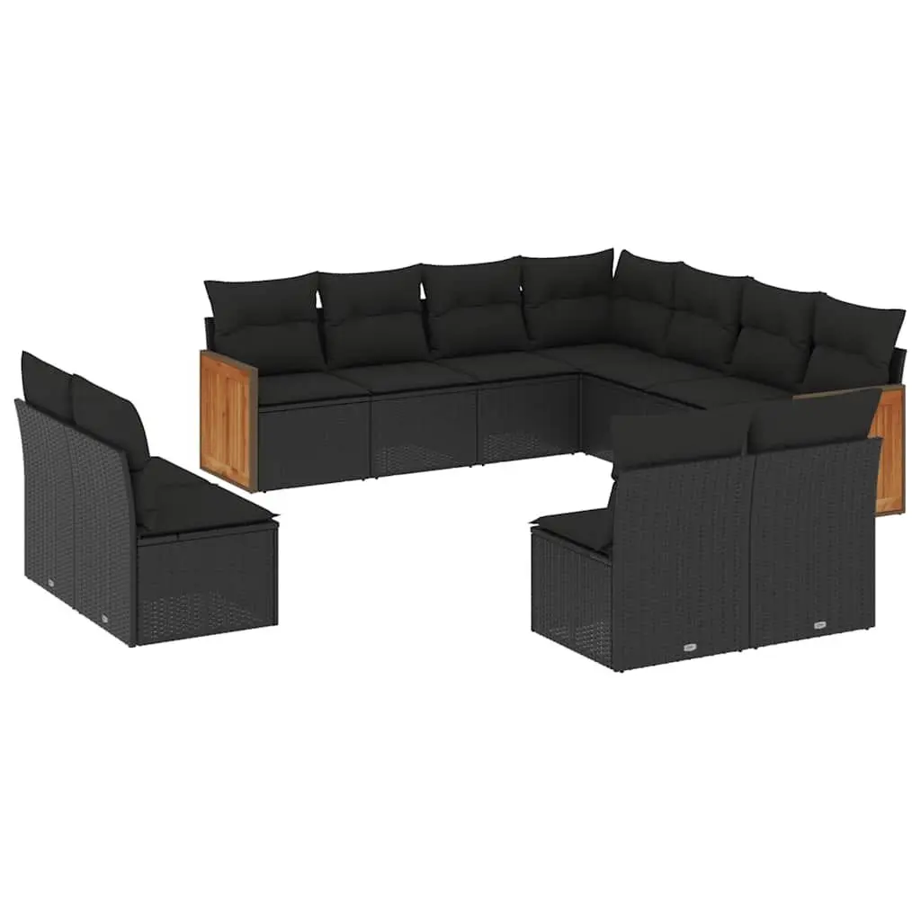 Garden Sofa Set Modular PE Poly Rattan 11 Piece Outdoor Furniture Black