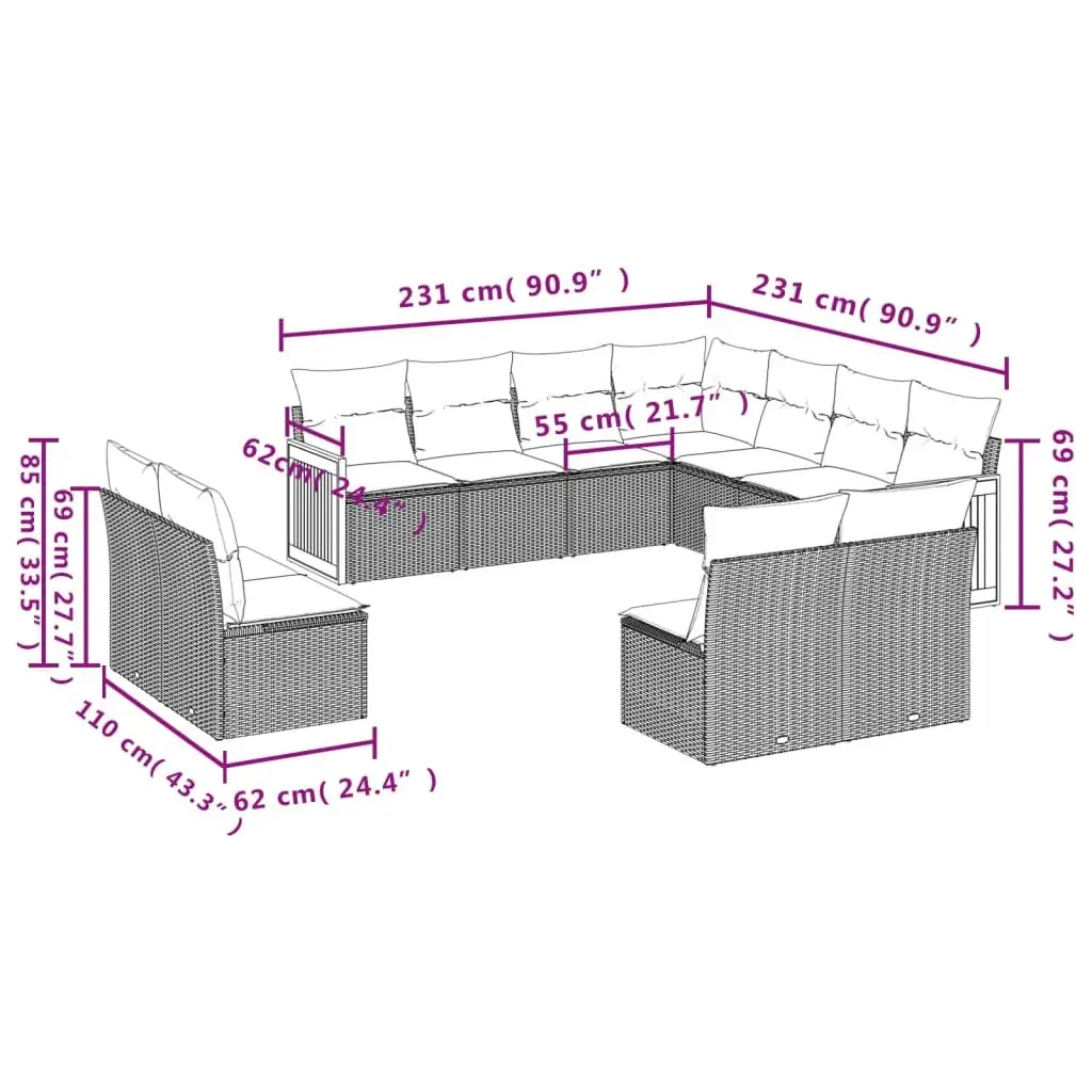 Garden Sofa Set Modular PE Poly Rattan 11 Piece Outdoor Furniture Black