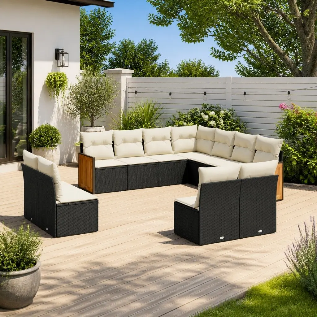 Garden Sofa Set PE Rattan 11 Piece Outdoor Furniture Modular Black