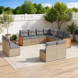Garden Sofa Set 11 Piece Outdoor Furniture Patio Beige with Cushions Modular