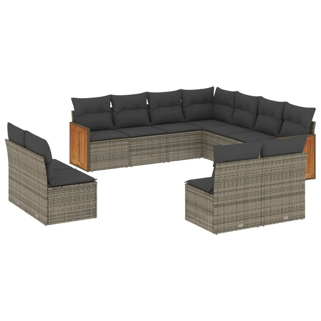 Garden Sofa Set Modular PE Rattan 11 Piece Outdoor Furniture Grey with Cushions