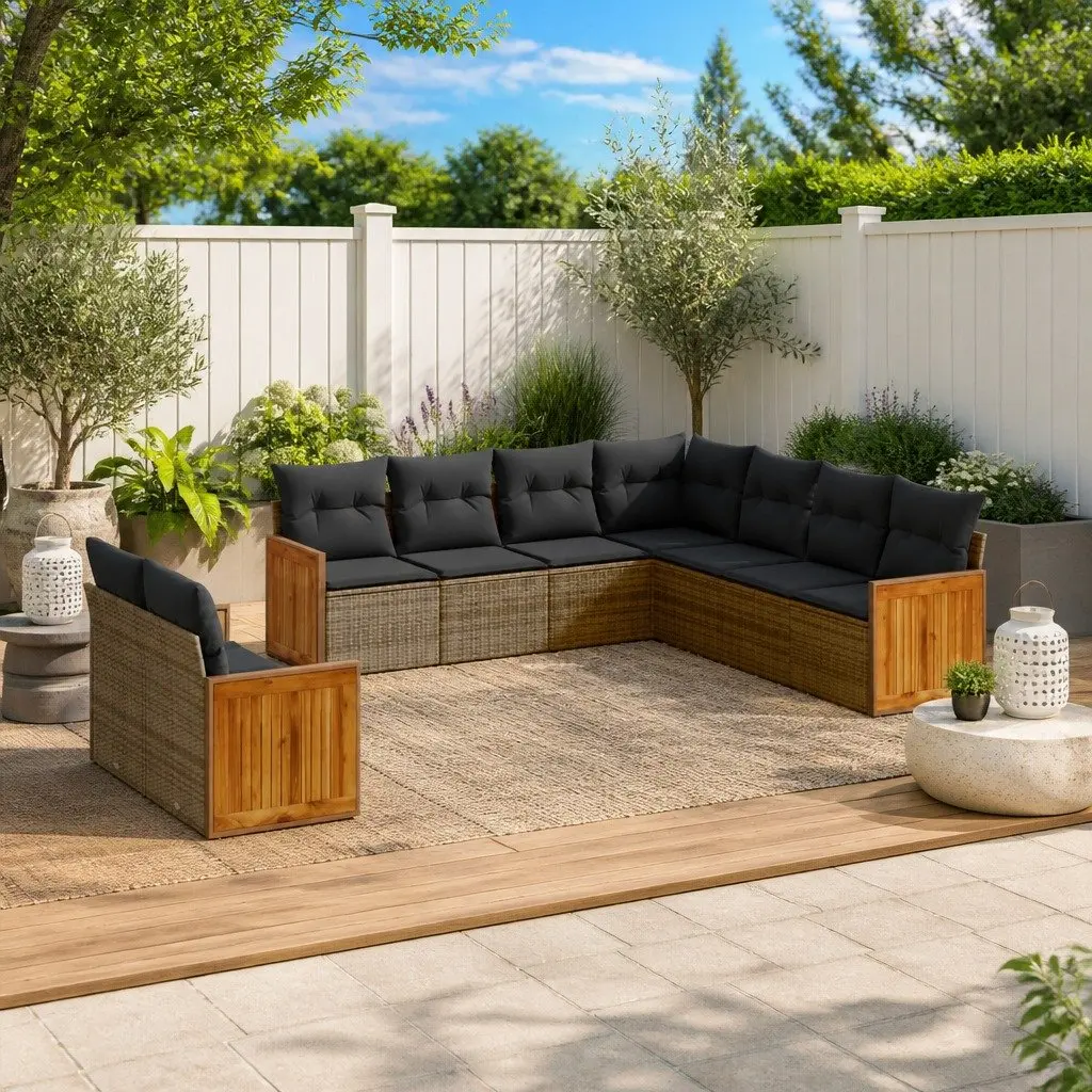 Garden Sofa Set PE Rattan Modular 9 Piece Outdoor Furniture with Cushions Grey