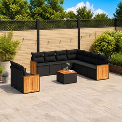 Practical 10 Piece Outdoor Sofa Set with Cushions in Black