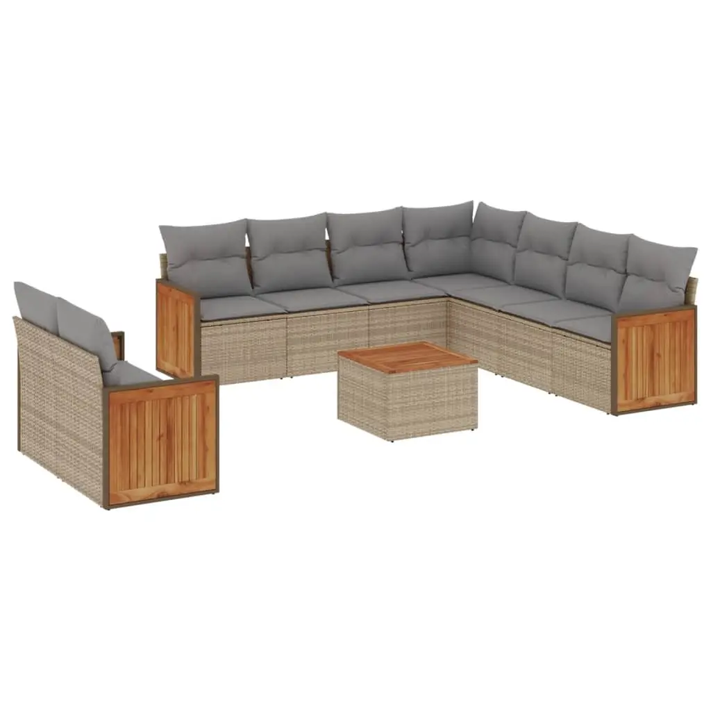 Garden Sofa Set 10 Piece Outdoor Furniture Beige Patio Seating with Cushions