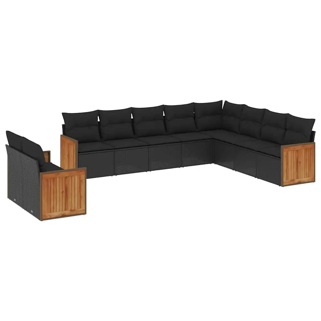 Garden Sofa Set Modular PE Rattan 10 Piece Outdoor Furniture Black with Cushions