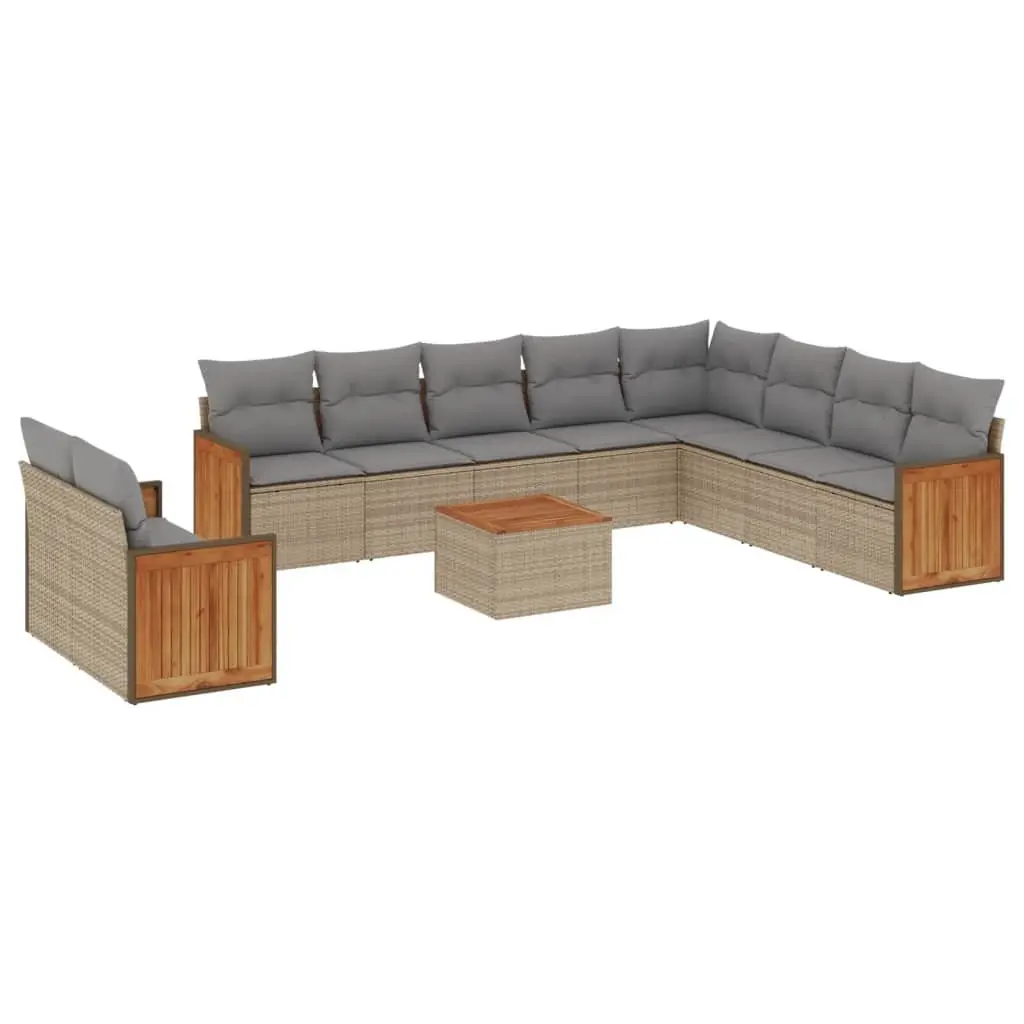 Outdoor Garden Sofa Set 11 Piece Patio Furniture with Cushions Beige Rattan