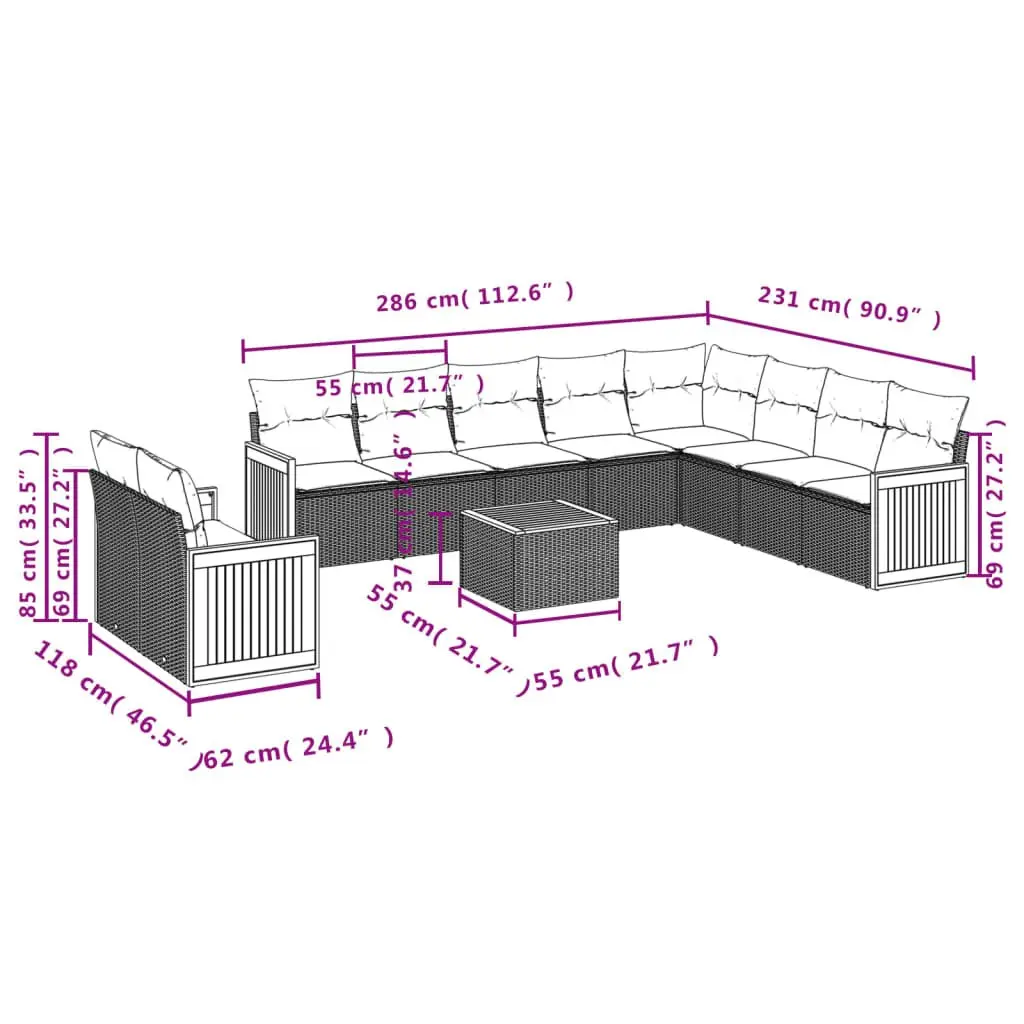 Garden Sofa Set Modular Poly Rattan 11 Piece Outdoor Furniture Grey