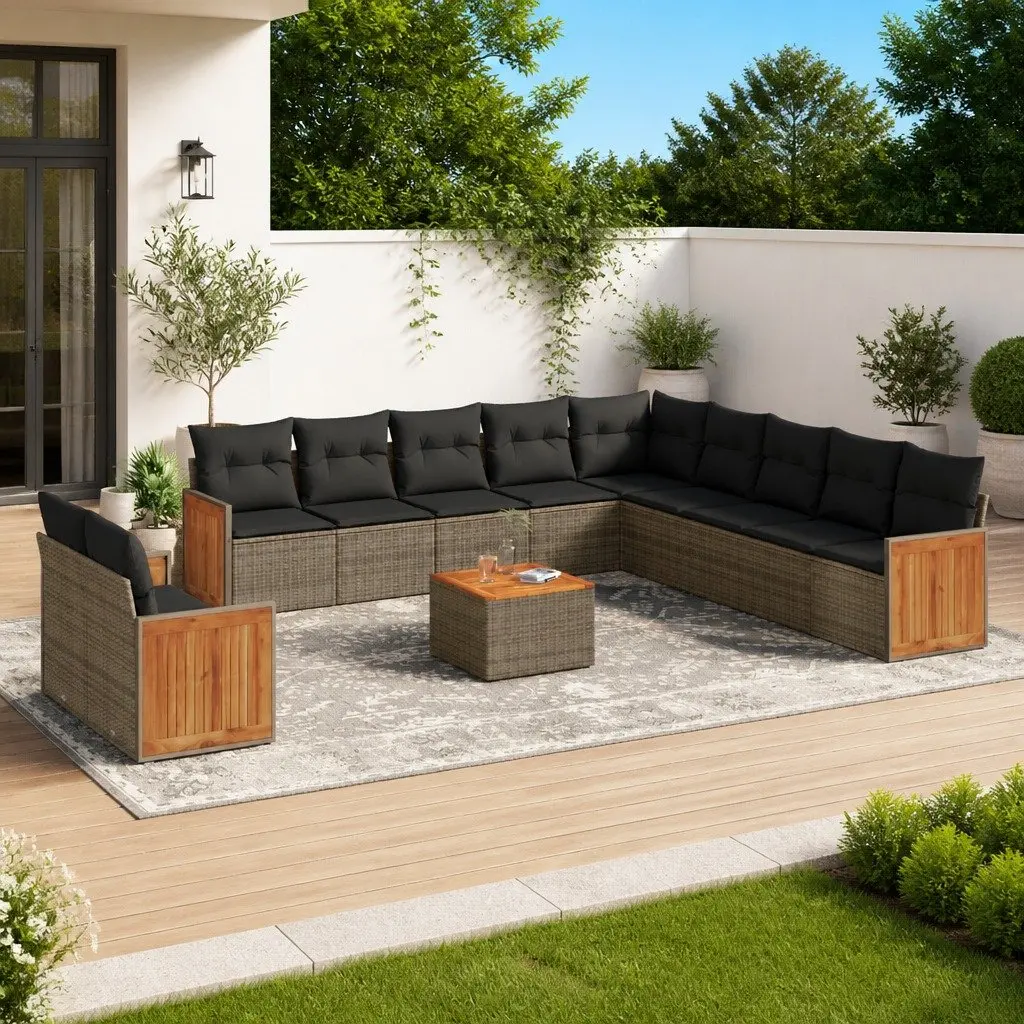 Garden Sofa Set PE Rattan Modular 12 Piece Outdoor Furniture with Cushions Grey