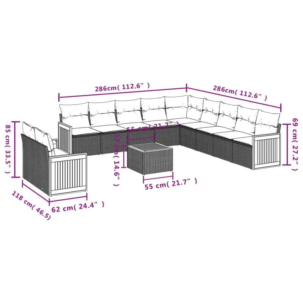 Garden Sofa Set PE Rattan Modular 12 Piece Outdoor Furniture with Cushions Grey