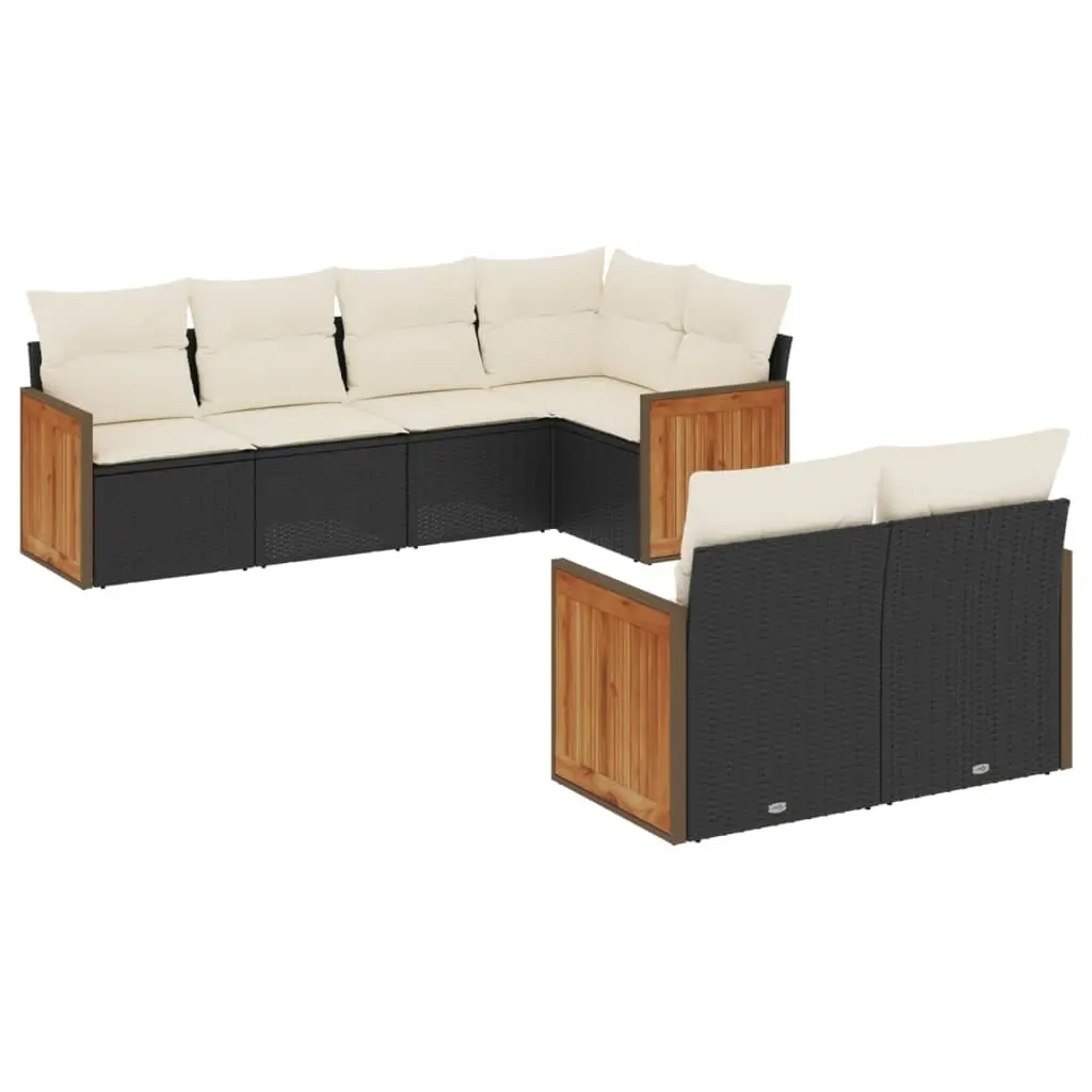 7 Piece Modular Black PE Rattan Garden Sofa Set Outdoor Furniture with Cushions