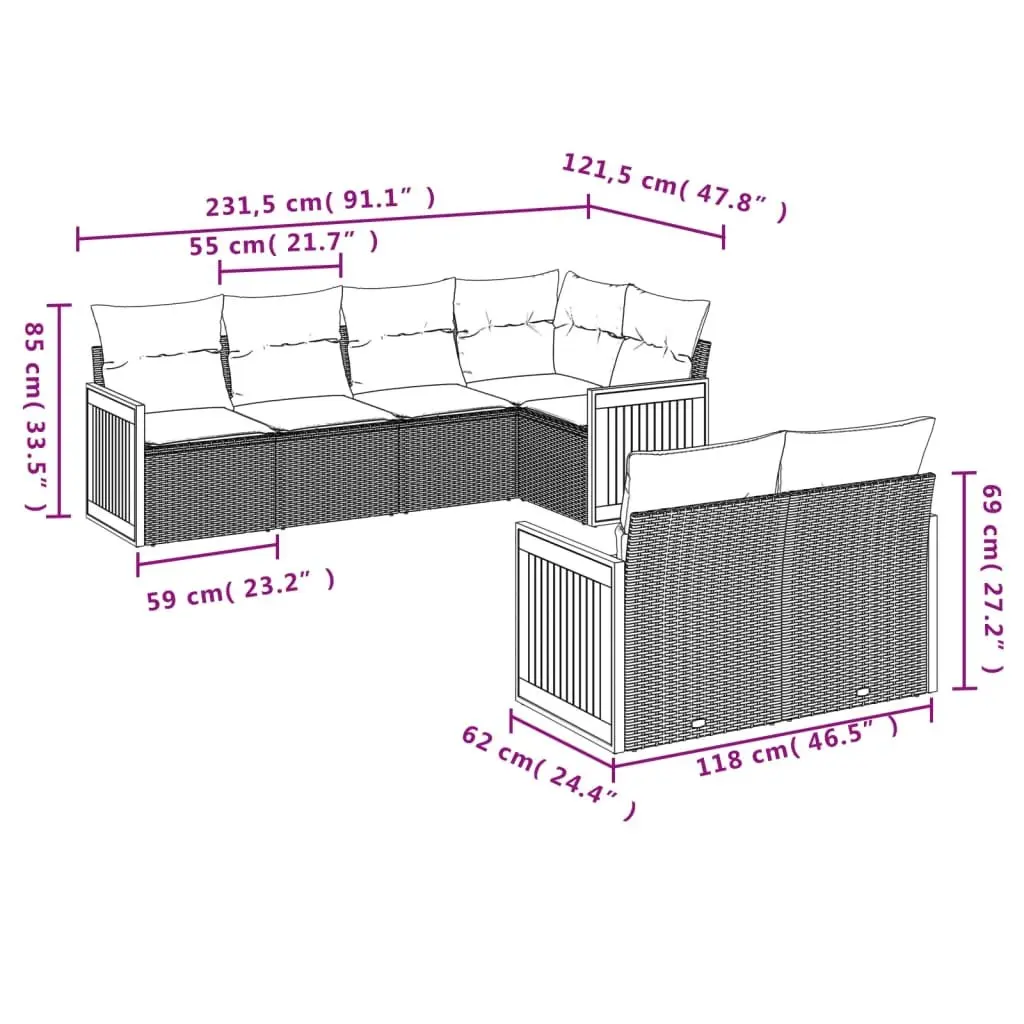 Garden Sofa Set PE Rattan Modular 7 Piece Outdoor Furniture Patio Beige Cushions