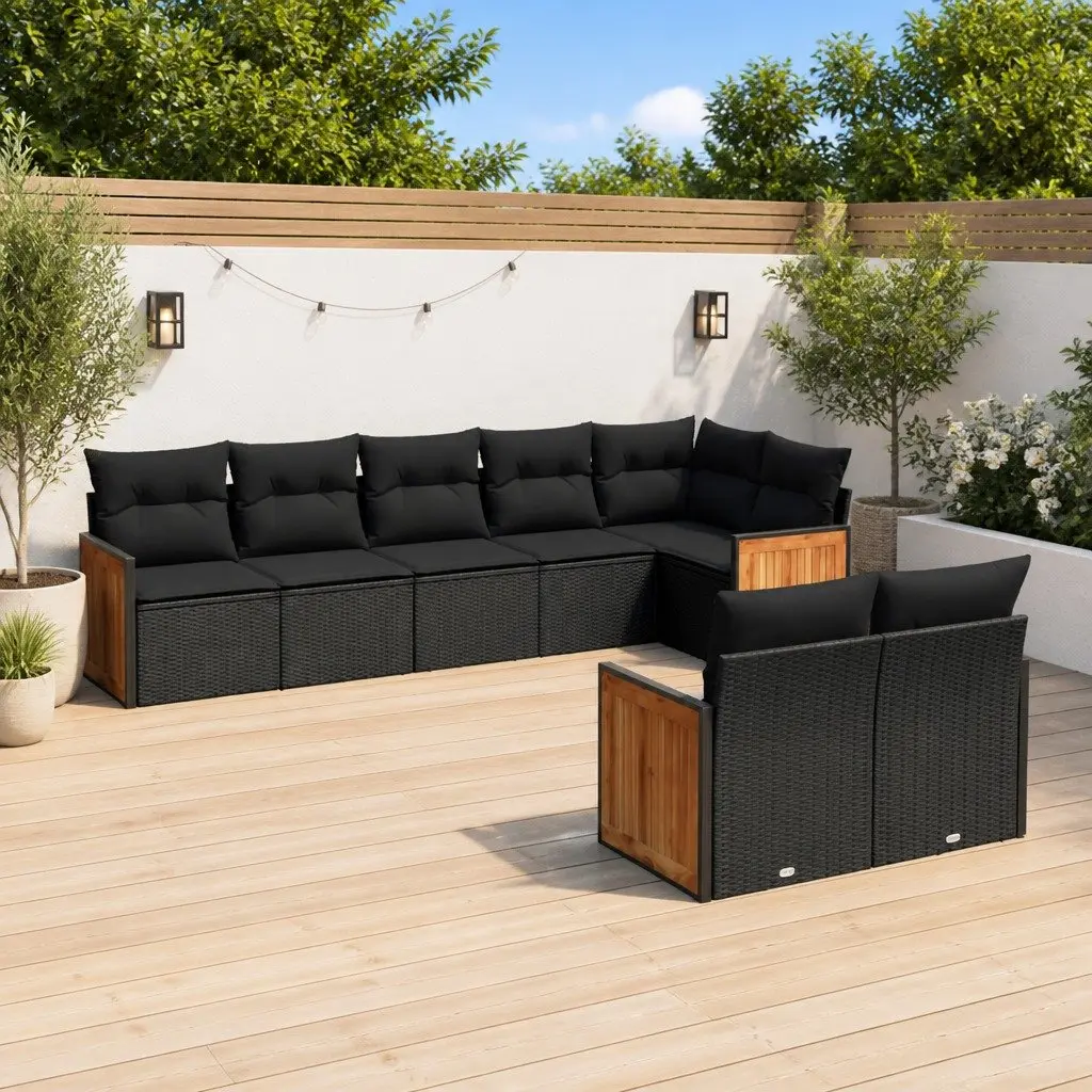 Garden Sofa Set 8 Piece Outdoor Furniture Patio Lounge with Cushions Black