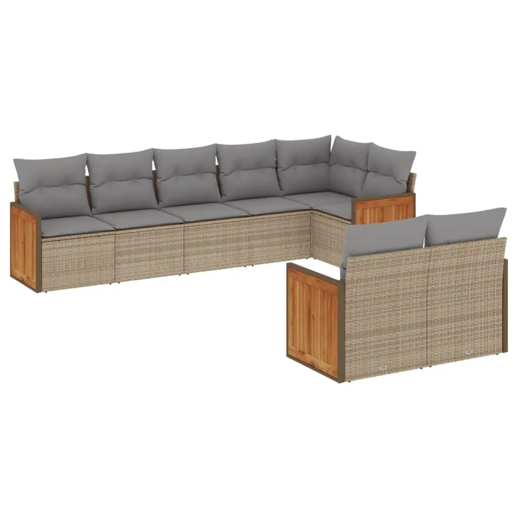 Garden Sofa Set PE Rattan 8 Piece Outdoor Furniture Beige Modular Lounge
