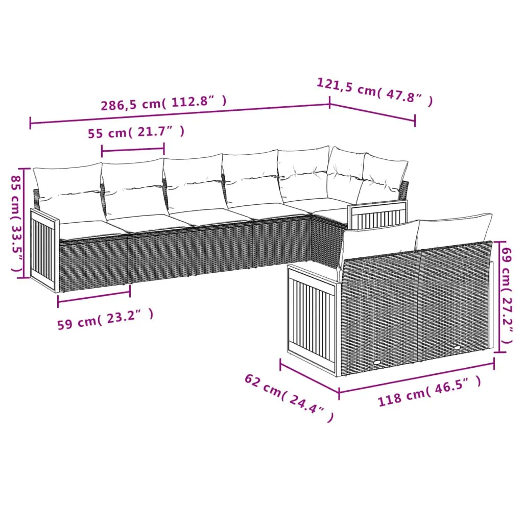 Garden Sofa Set PE Rattan 8 Piece Outdoor Furniture Beige Modular Lounge