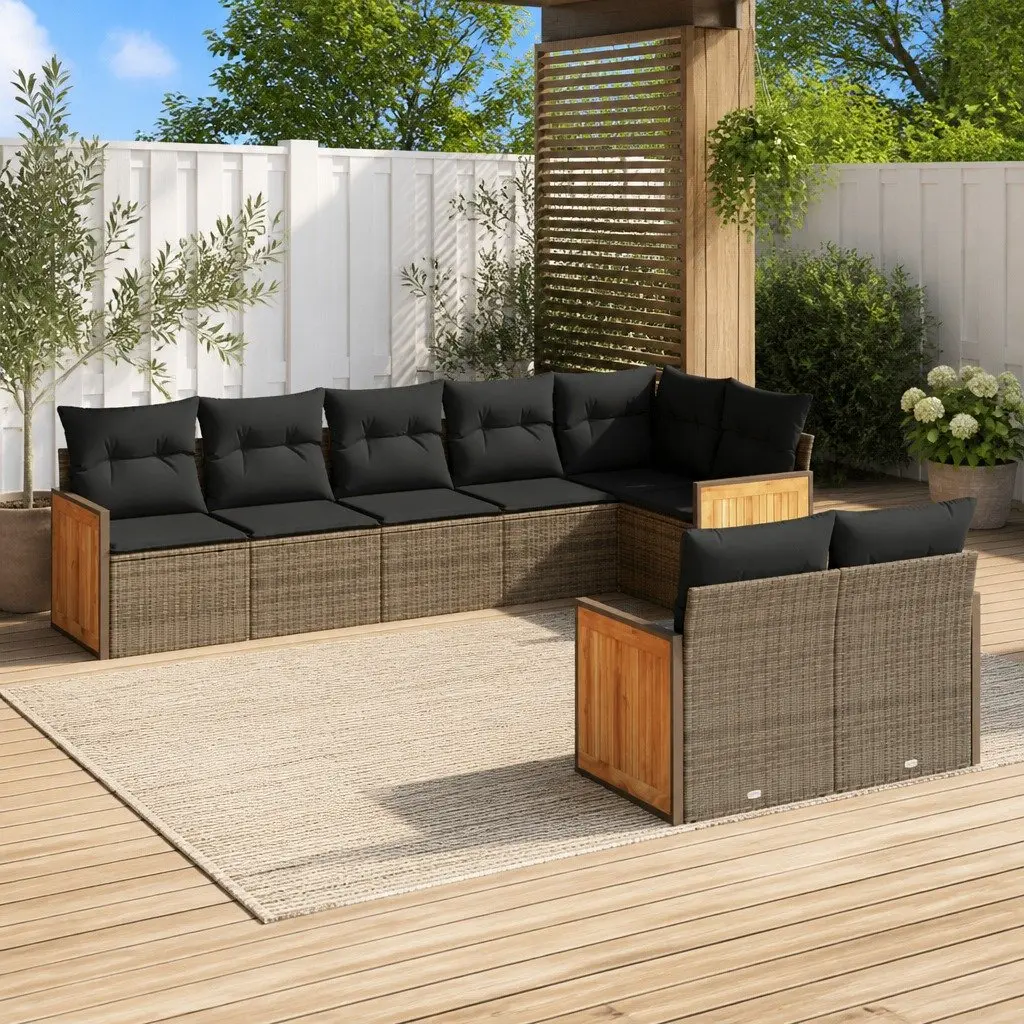 Garden Sofa Set 8 Piece Grey Outdoor Patio Furniture with Cushions Modular