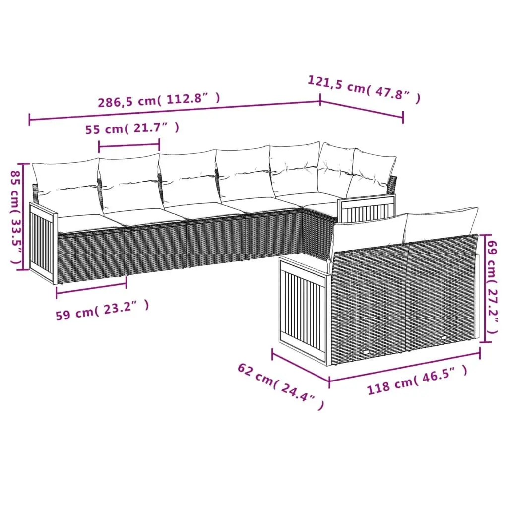Garden Sofa Set 8 Piece Grey Outdoor Patio Furniture with Cushions Modular