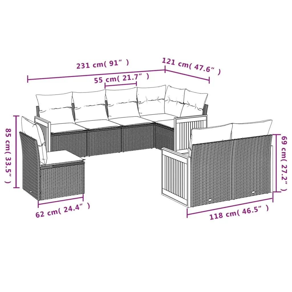 Garden Sofa Set Modular 8 Piece Outdoor Furniture Grey PE Rattan