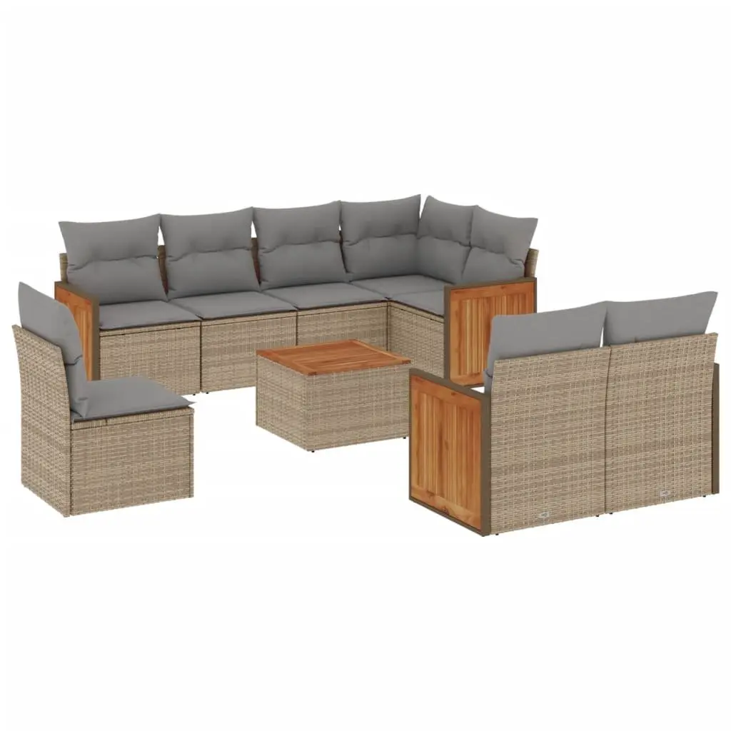 Outdoor Garden Sofa Set 9 Piece Beige Patio Furniture with Cushions Modular