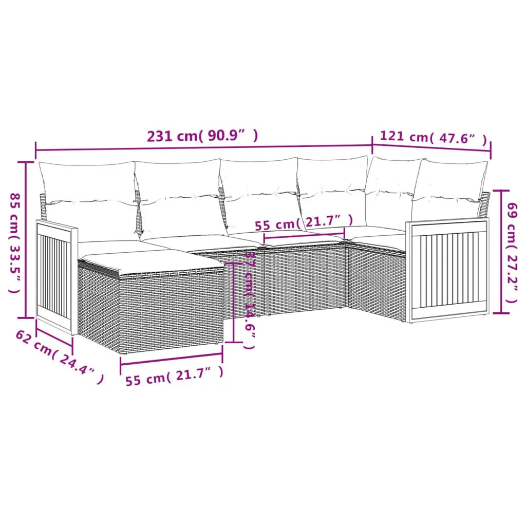 Garden Sofa Set 6 Piece Outdoor Furniture Patio Seating Grey Cushions Modular