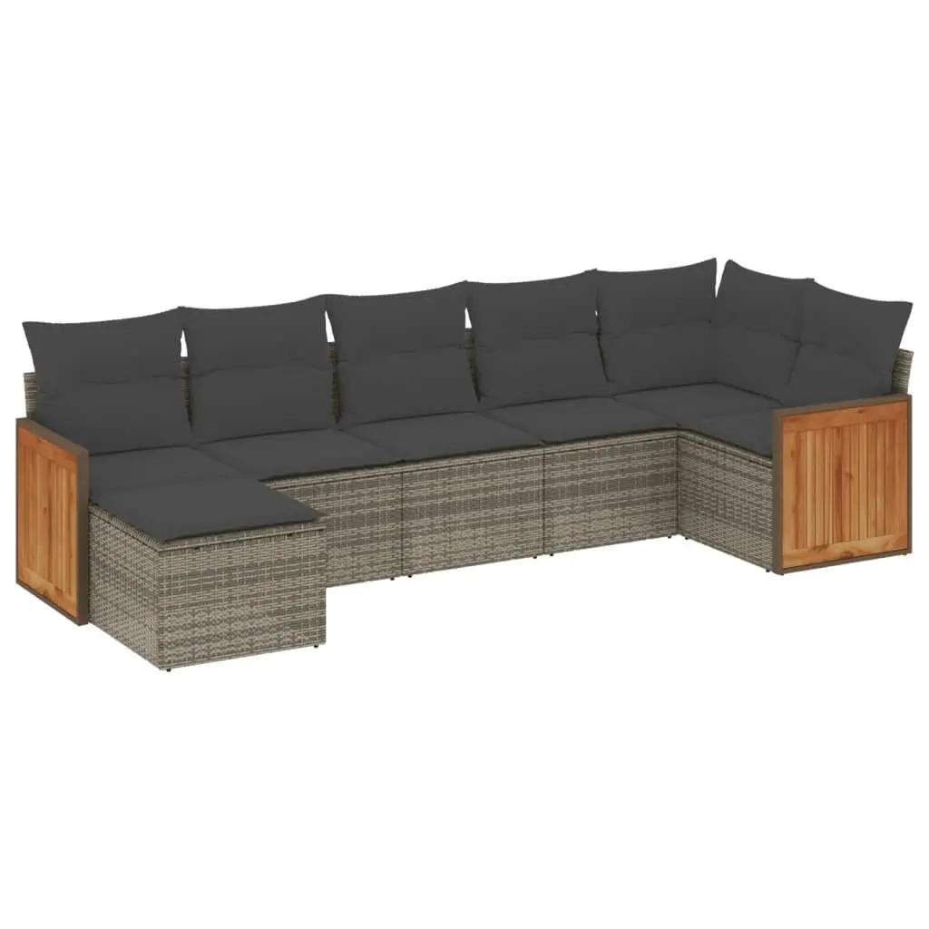 Garden Sofa Set PE Rattan 7 Piece Outdoor Furniture Grey with Cushions