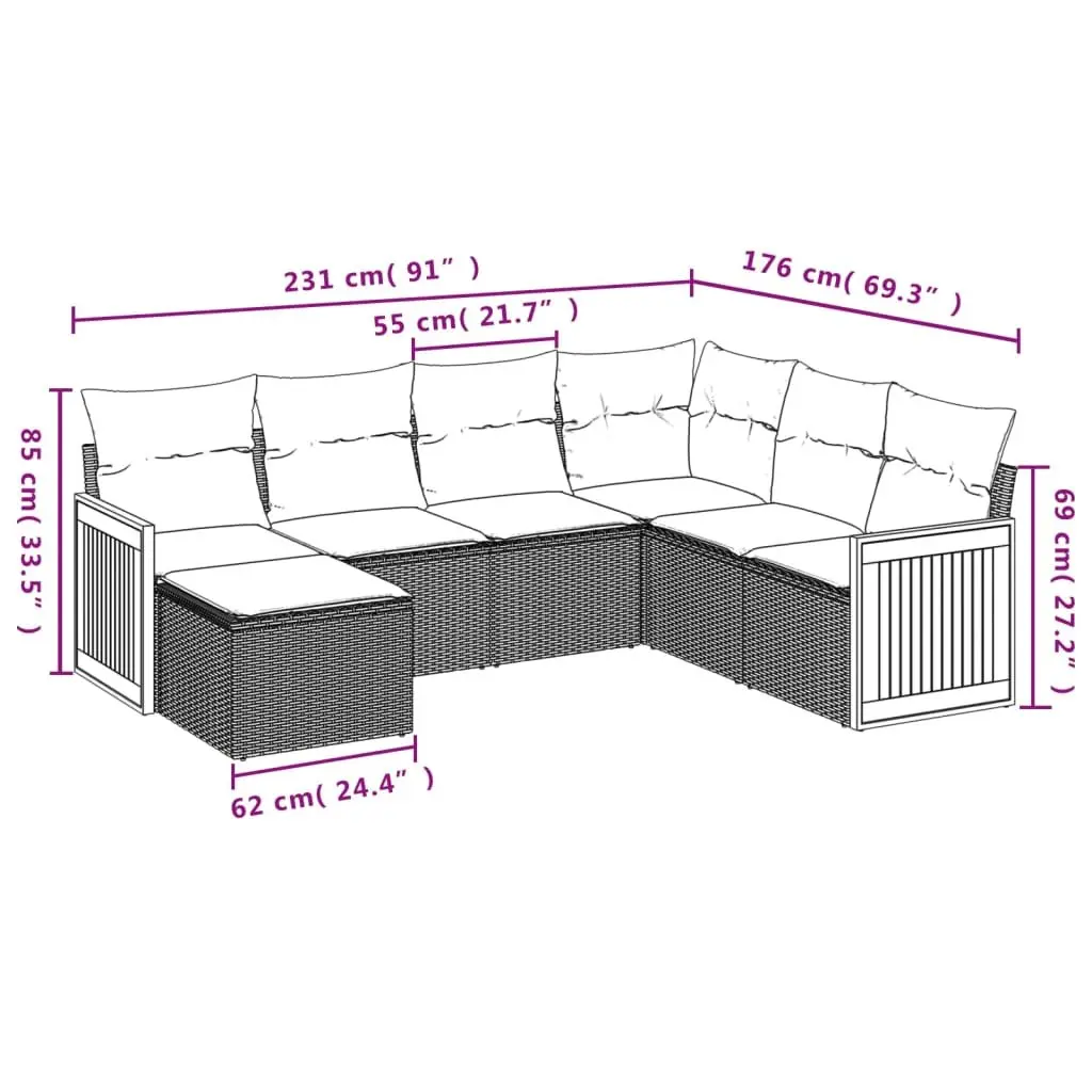 7 Piece Garden Sofa Set with Cushions Grey Outdoor Furniture Patio Sectional