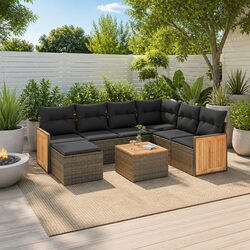 Garden Sofa Set 8 Piece Outdoor Furniture Grey Poly Rattan with Cushions Patio
