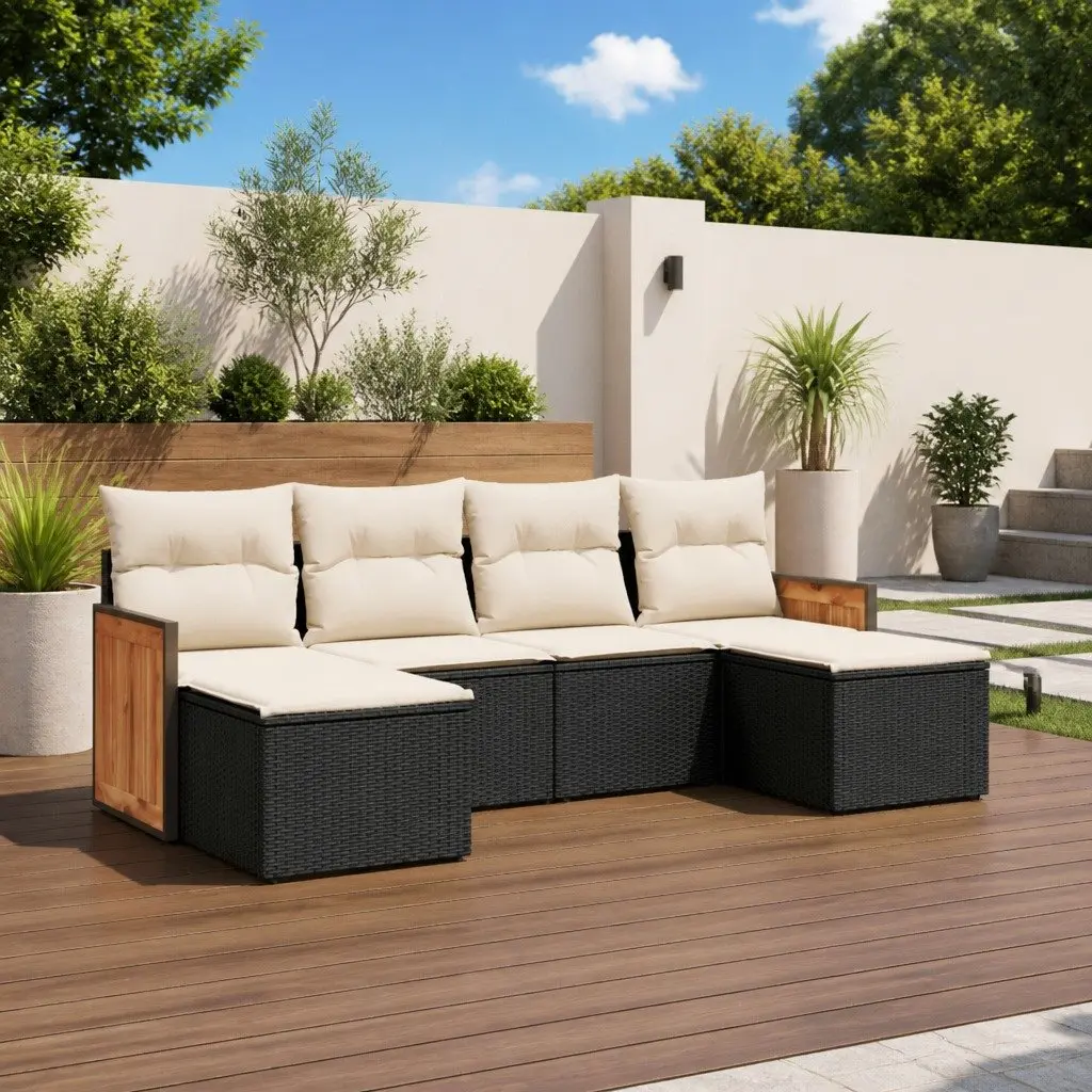 6 Piece Garden Sofa Set Modular PE Rattan with Cushions Black