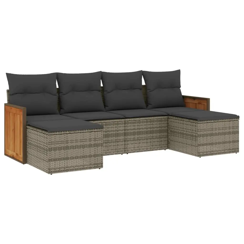 Garden Sofa Set PE Rattan 6 Piece Grey Outdoor Furniture with Cushions