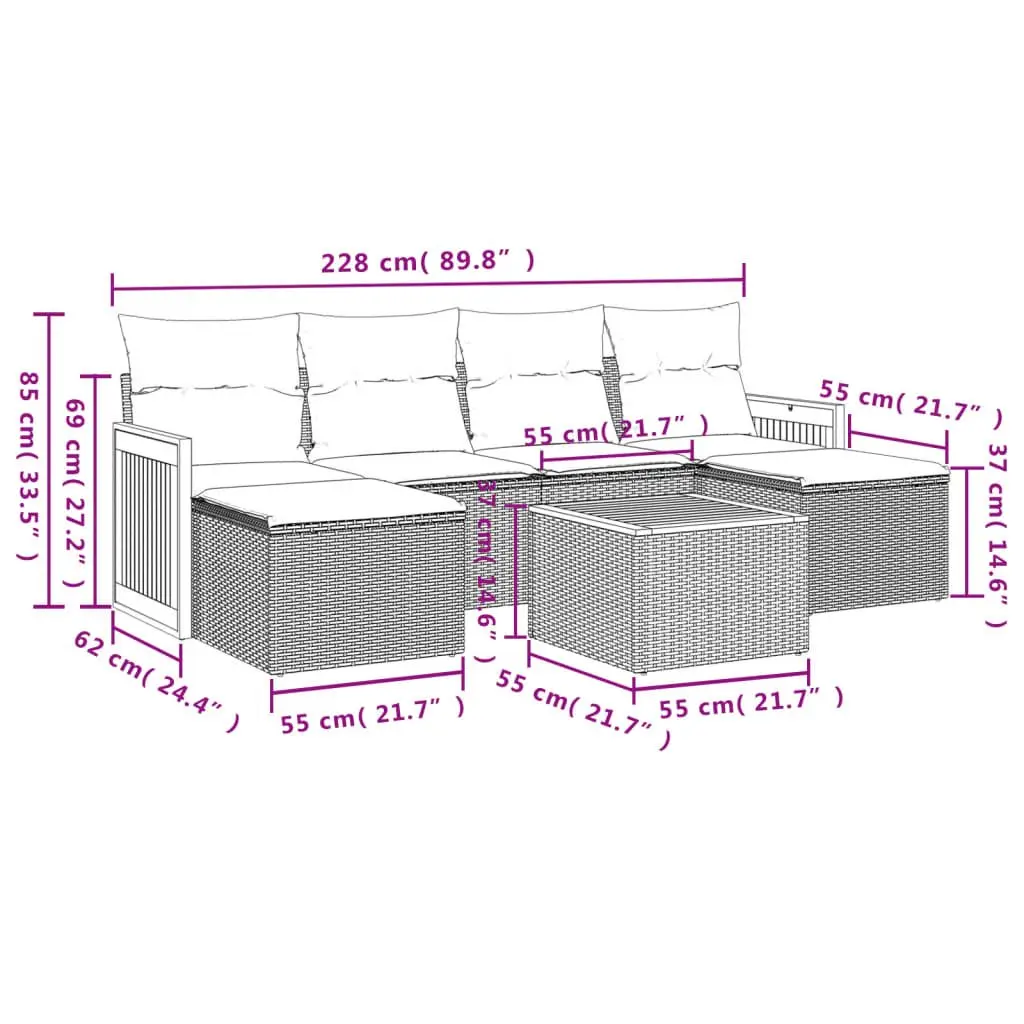 7 Piece Garden Sofa Set PE Rattan Acacia Wood Grey Outdoor Furniture with Cushions