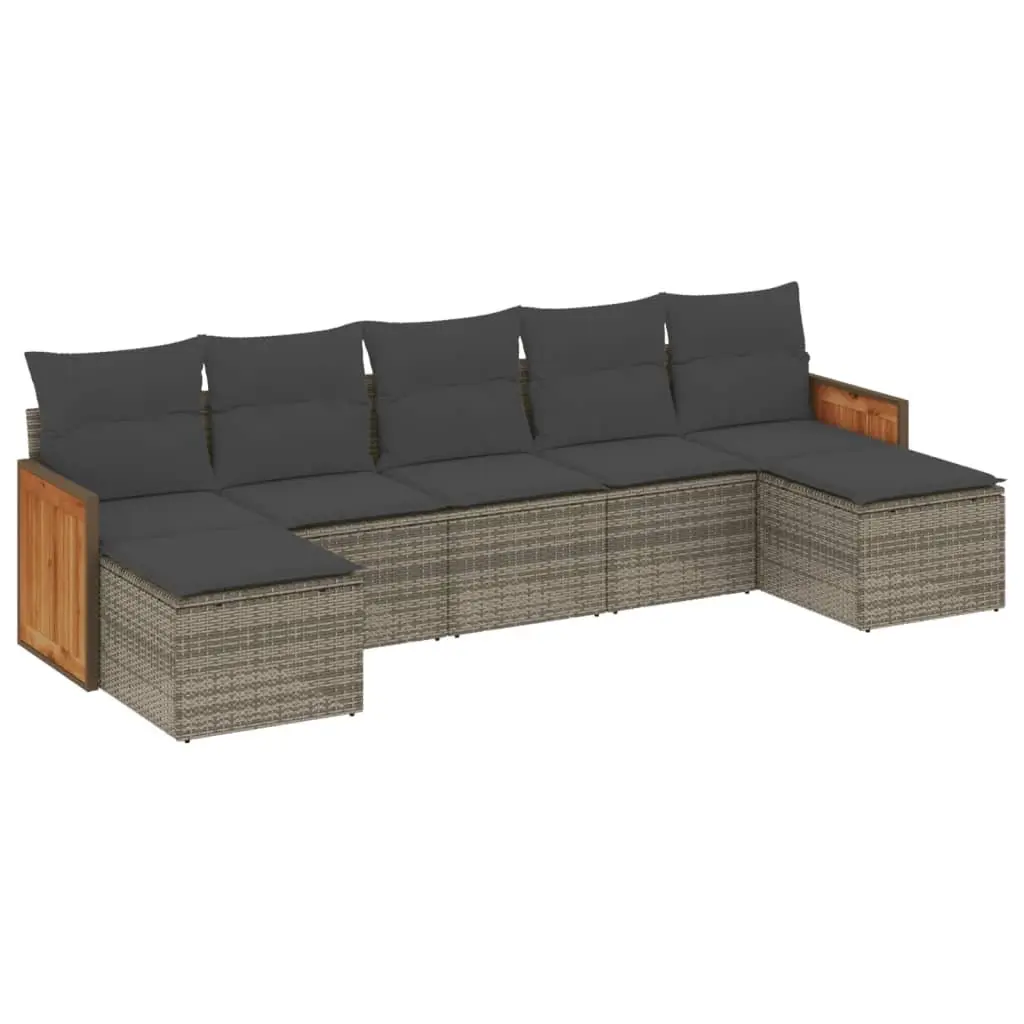 Garden Sofa Set PE Rattan 7 Piece Outdoor Furniture Grey with Cushions