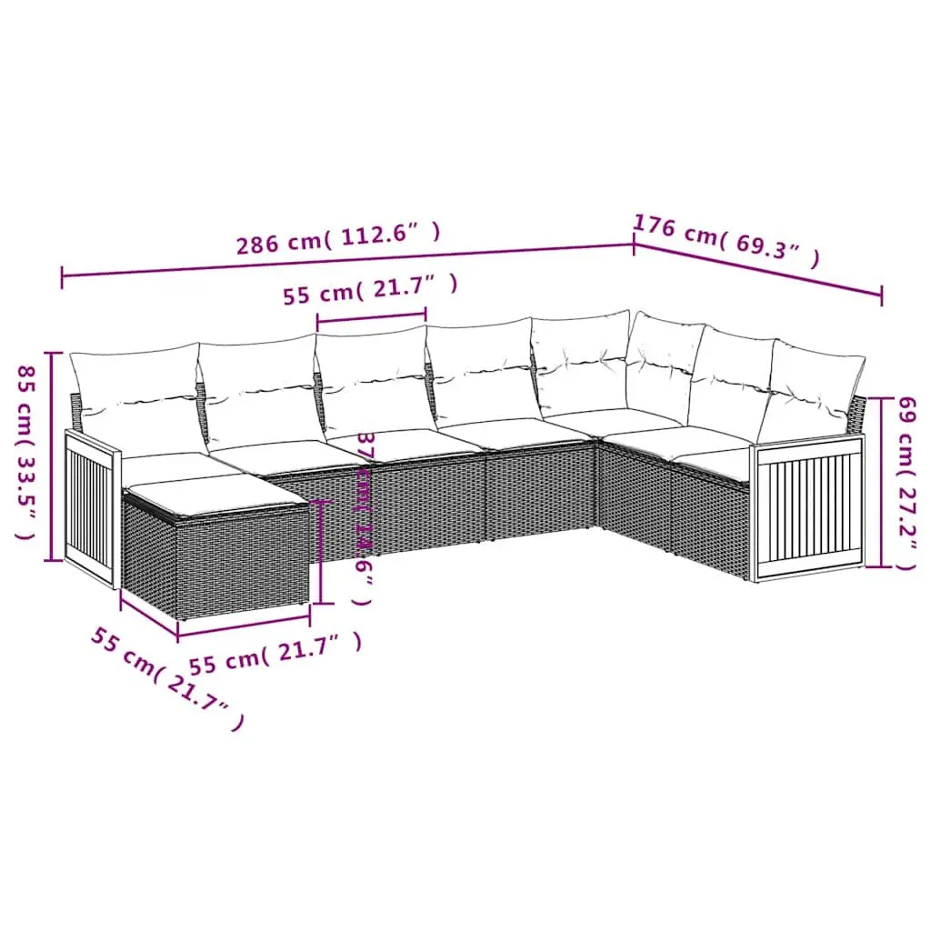 Garden Sofa Set 8 Piece Outdoor Furniture Patio Seating Black with Cushions