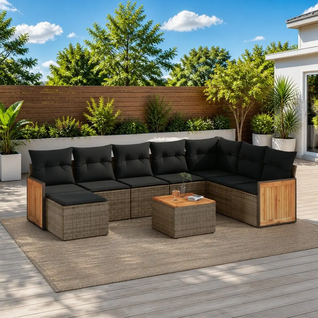 Garden Sofa Set Modular PE Rattan 9 Piece Outdoor Furniture Patio Lounge Grey