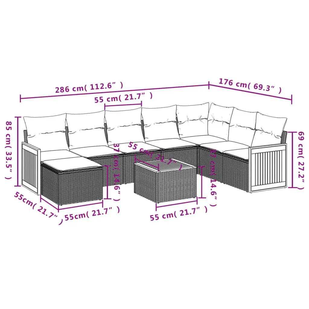 Garden Sofa Set Modular PE Rattan 9 Piece Outdoor Furniture Patio Lounge Grey