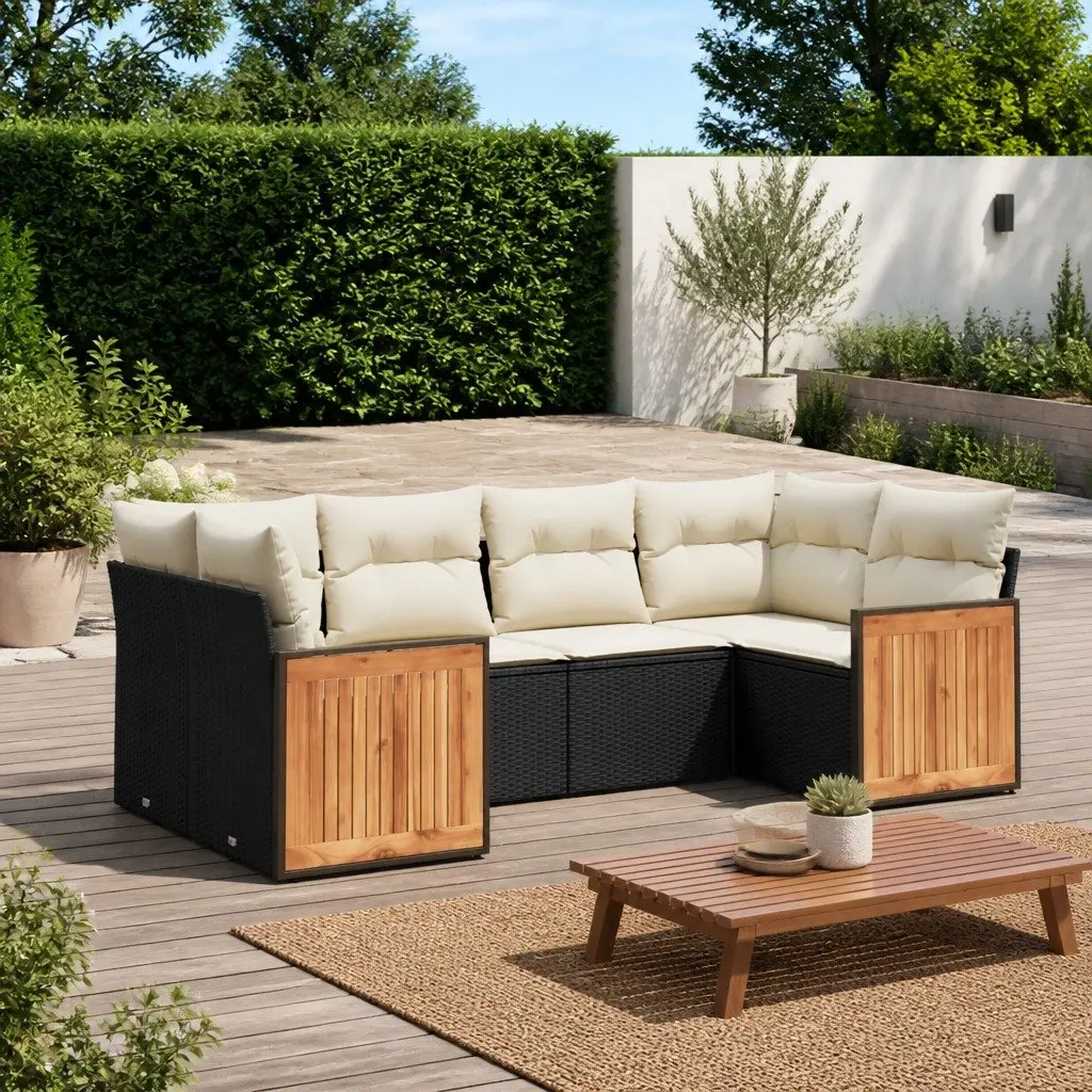 Modular Black Poly Rattan Garden Outdoor Sofa Set 6 Piece with Cushions for Patio