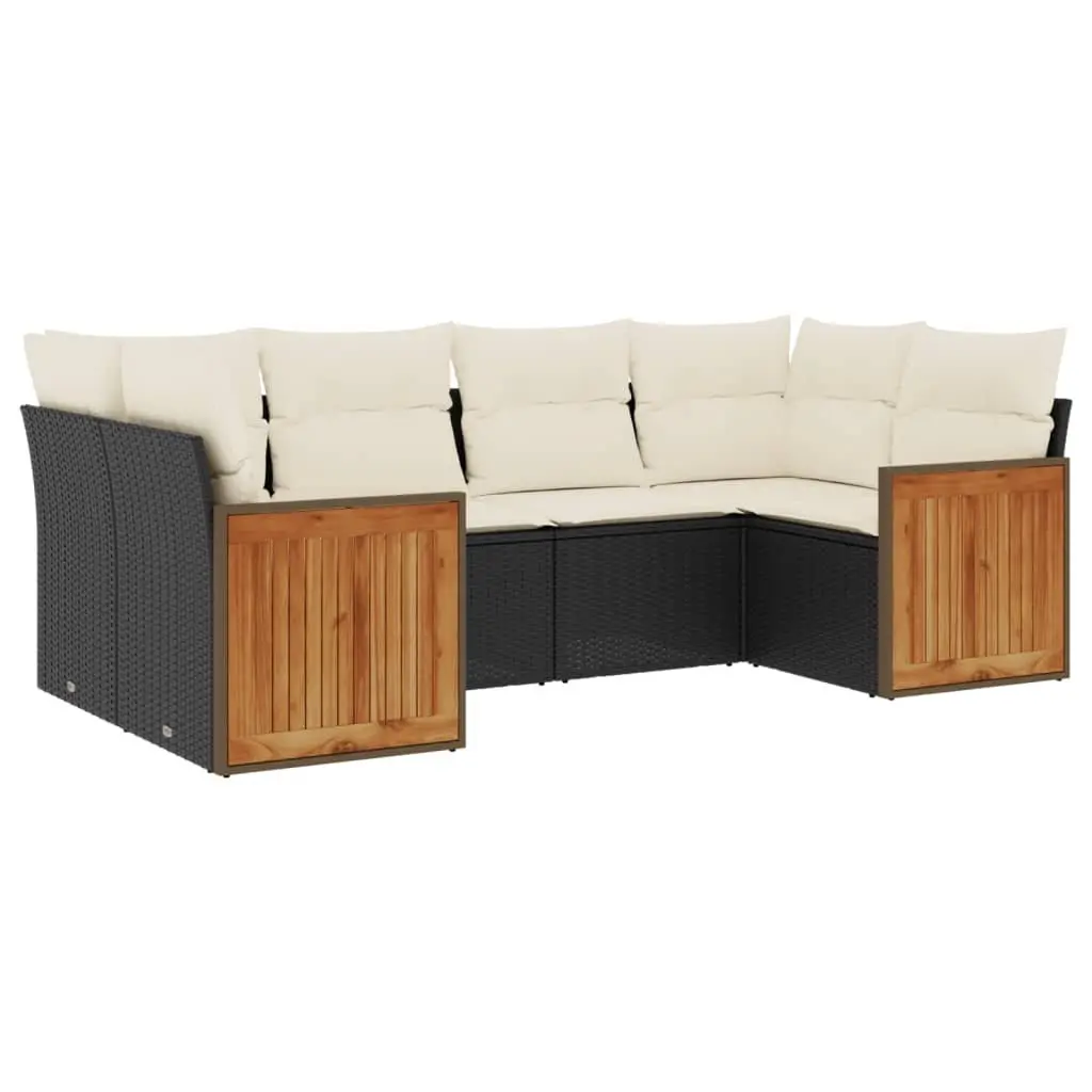 Modular Black Poly Rattan Garden Outdoor Sofa Set 6 Piece with Cushions for Patio