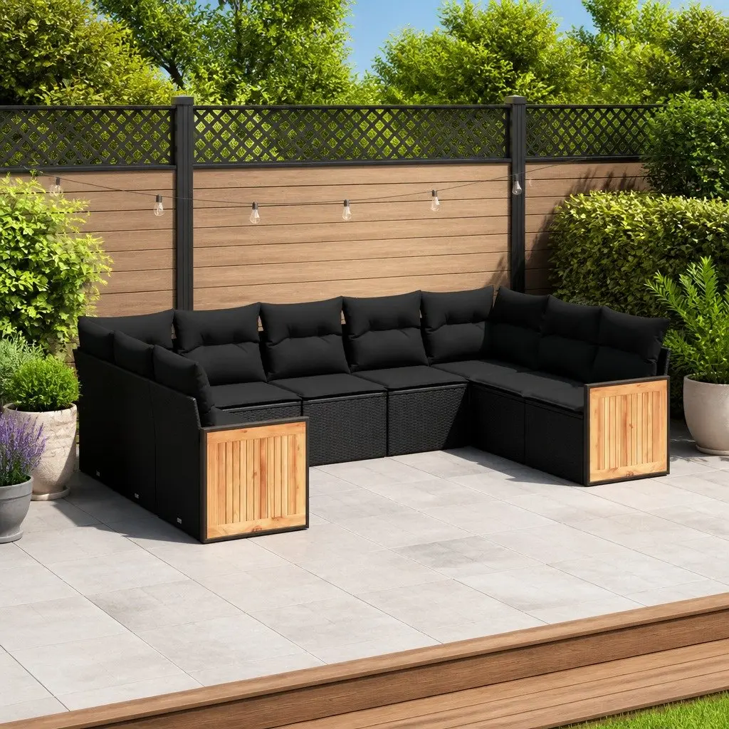 Outdoor Sofa Set PE Rattan 9 Piece Modular Patio Furniture with Cushions Black