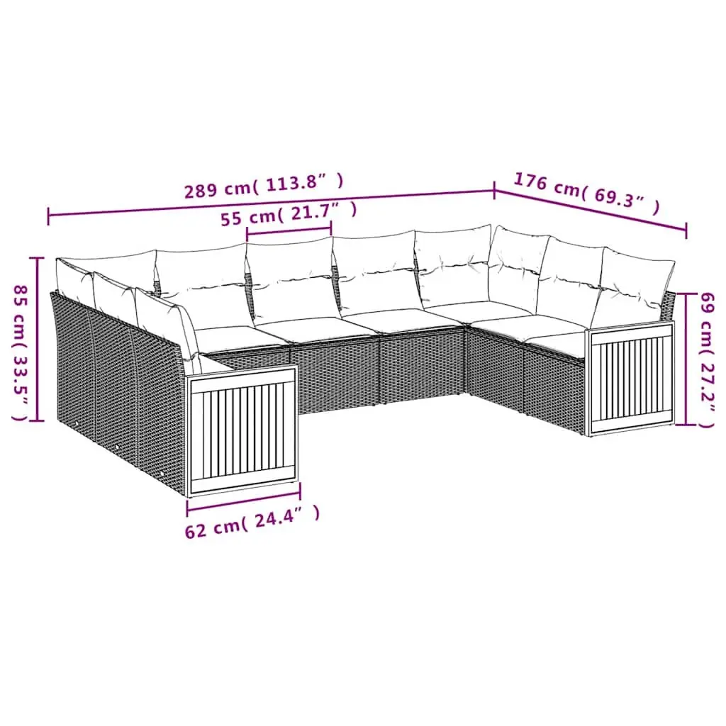 Outdoor Sofa Set PE Rattan 9 Piece Modular Patio Furniture with Cushions Black