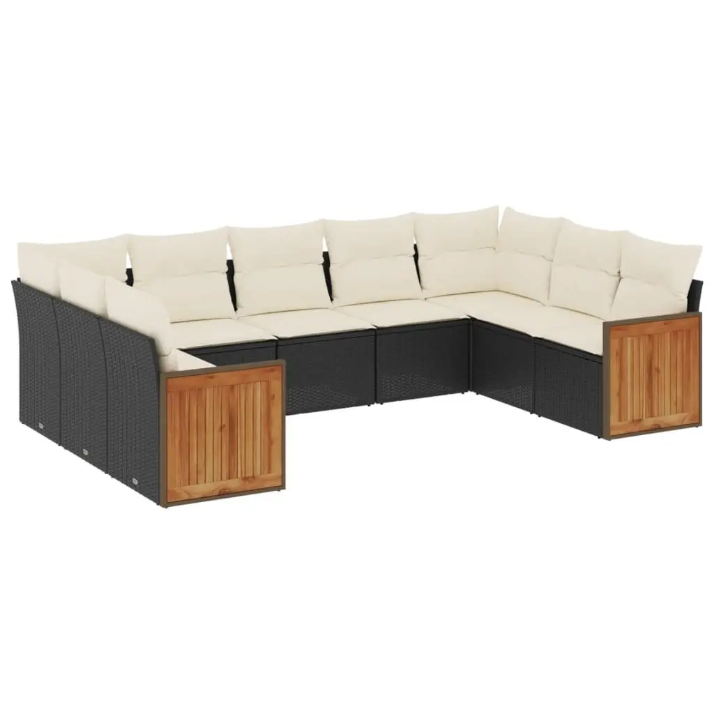 Garden Sofa Set 9 Piece Outdoor Furniture Patio Black Poly Rattan Cushions