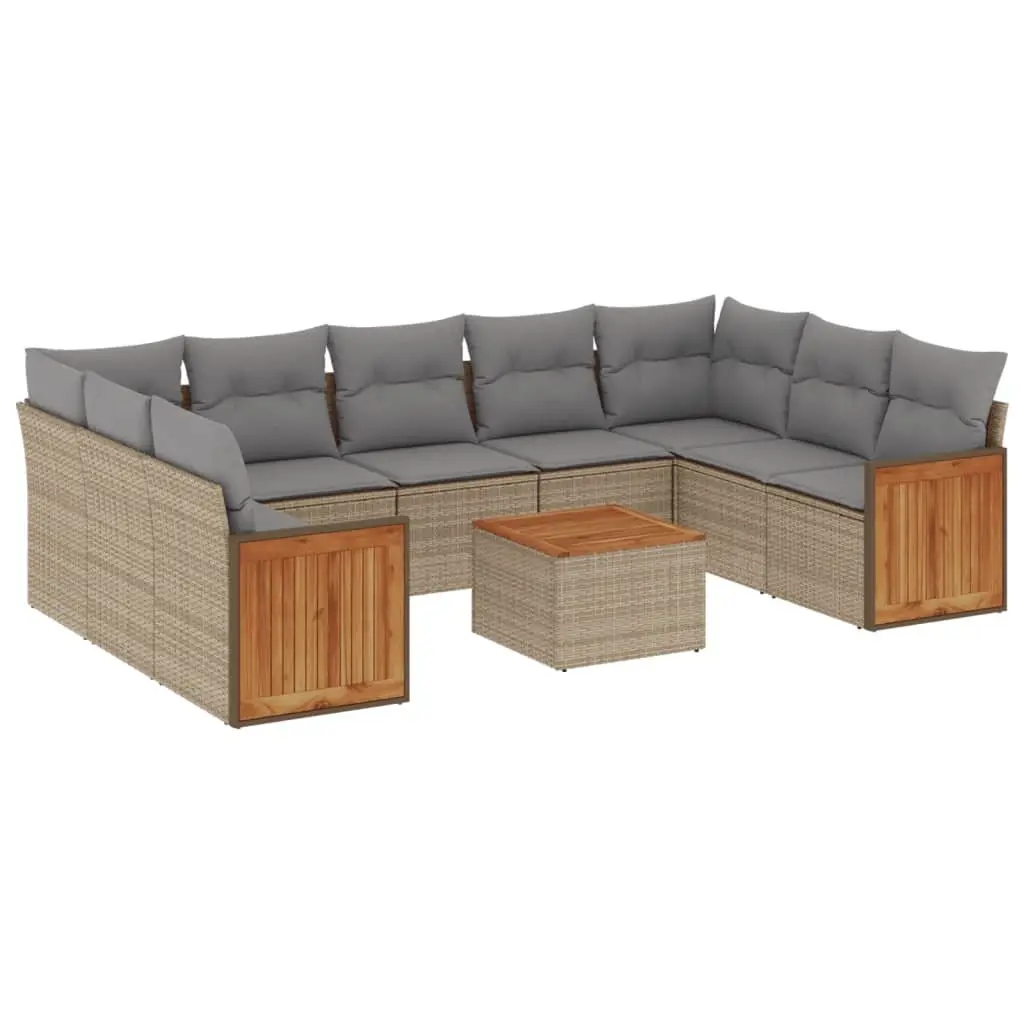 Garden Sofa Set PE Rattan Modular 10 Piece Outdoor Furniture Beige Cushions