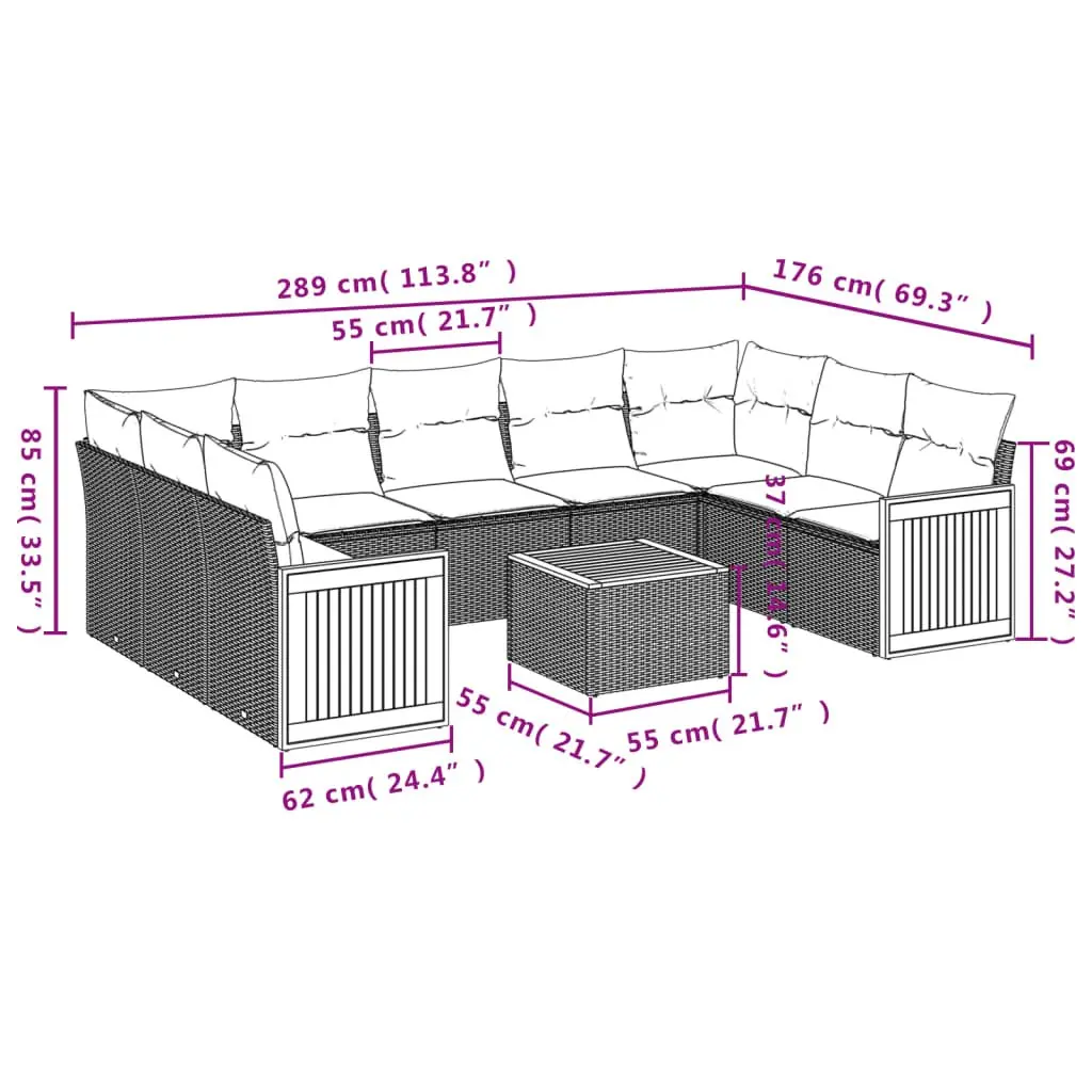 Garden Sofa Set PE Rattan Modular 10 Piece Outdoor Furniture Beige Cushions