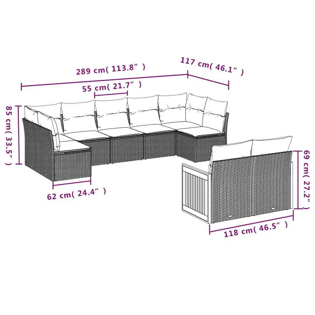 Garden Sofa Set PE Rattan Modular 9 Piece Outdoor Furniture Black with Cushions