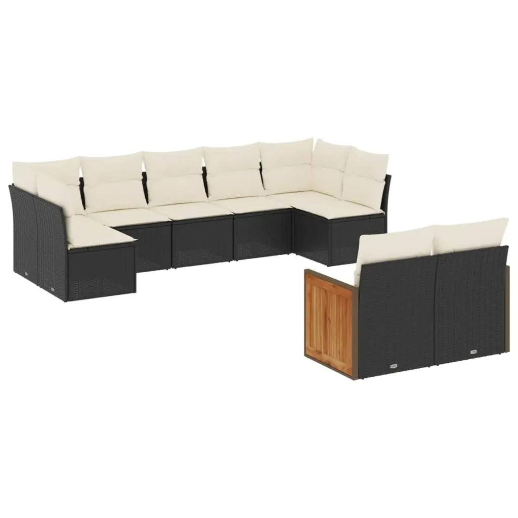 9 Piece Outdoor Lounge Sofa Set Modular Black Rattan Furniture with Cushions