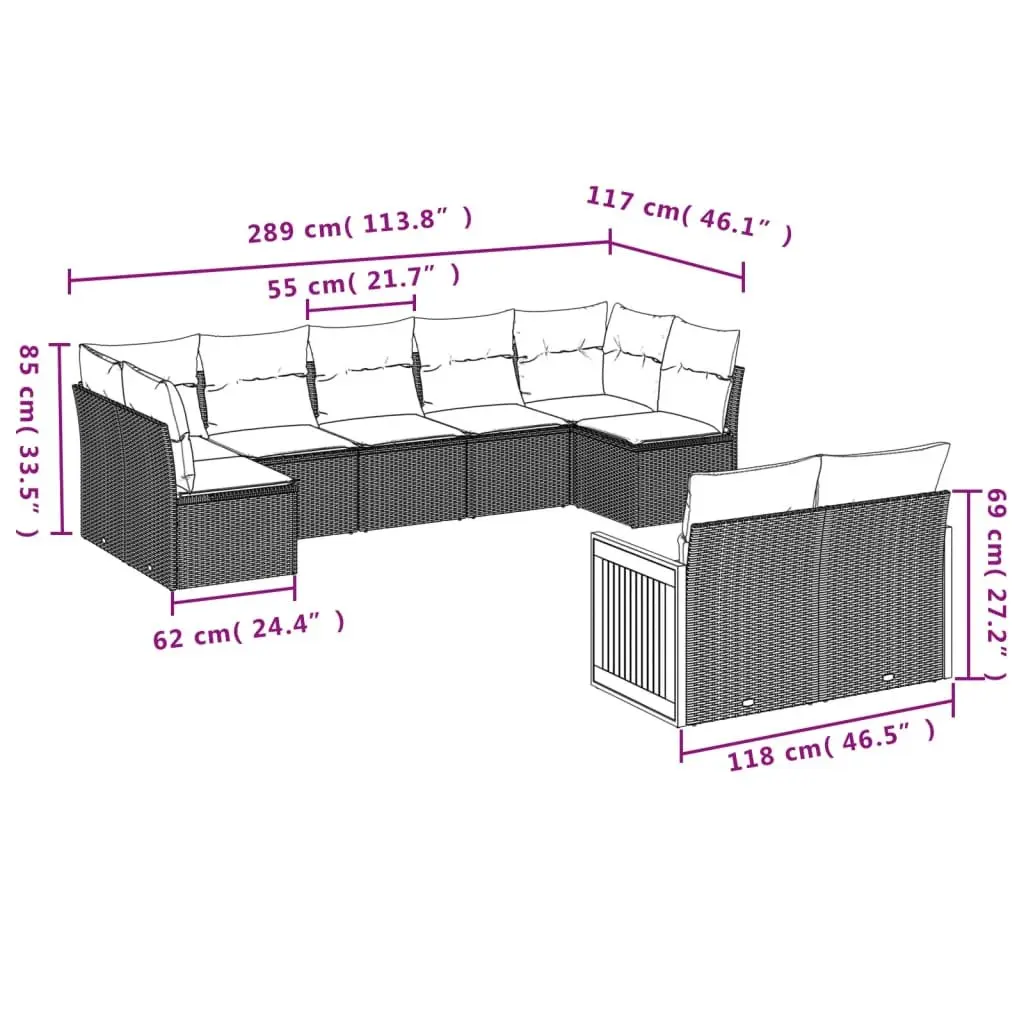Modular Outdoor Sofa Set 9 Piece Beige Poly Rattan Patio Furniture