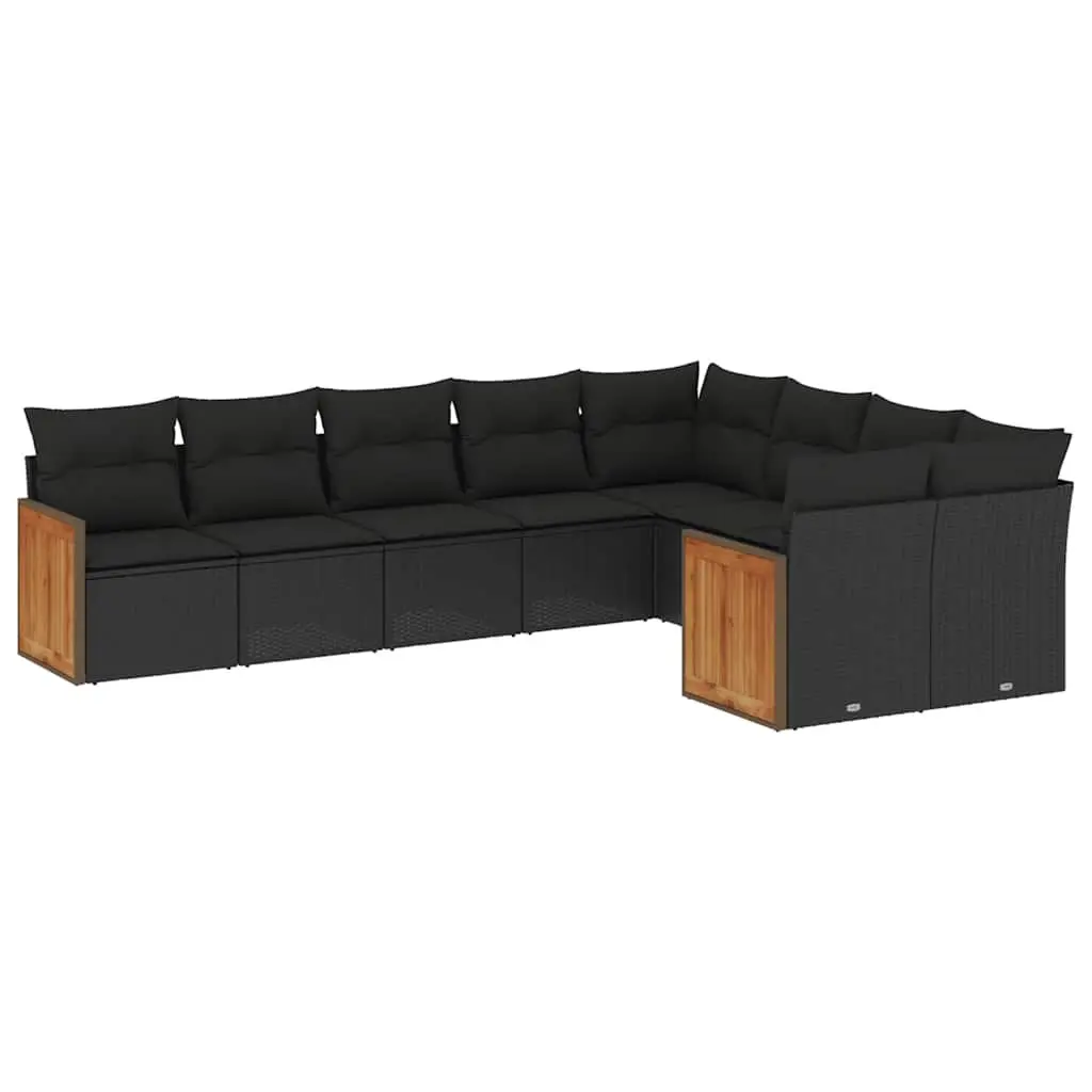 Garden Sofa Set PE Rattan 9 Piece Outdoor Furniture Modular Black with Cushions