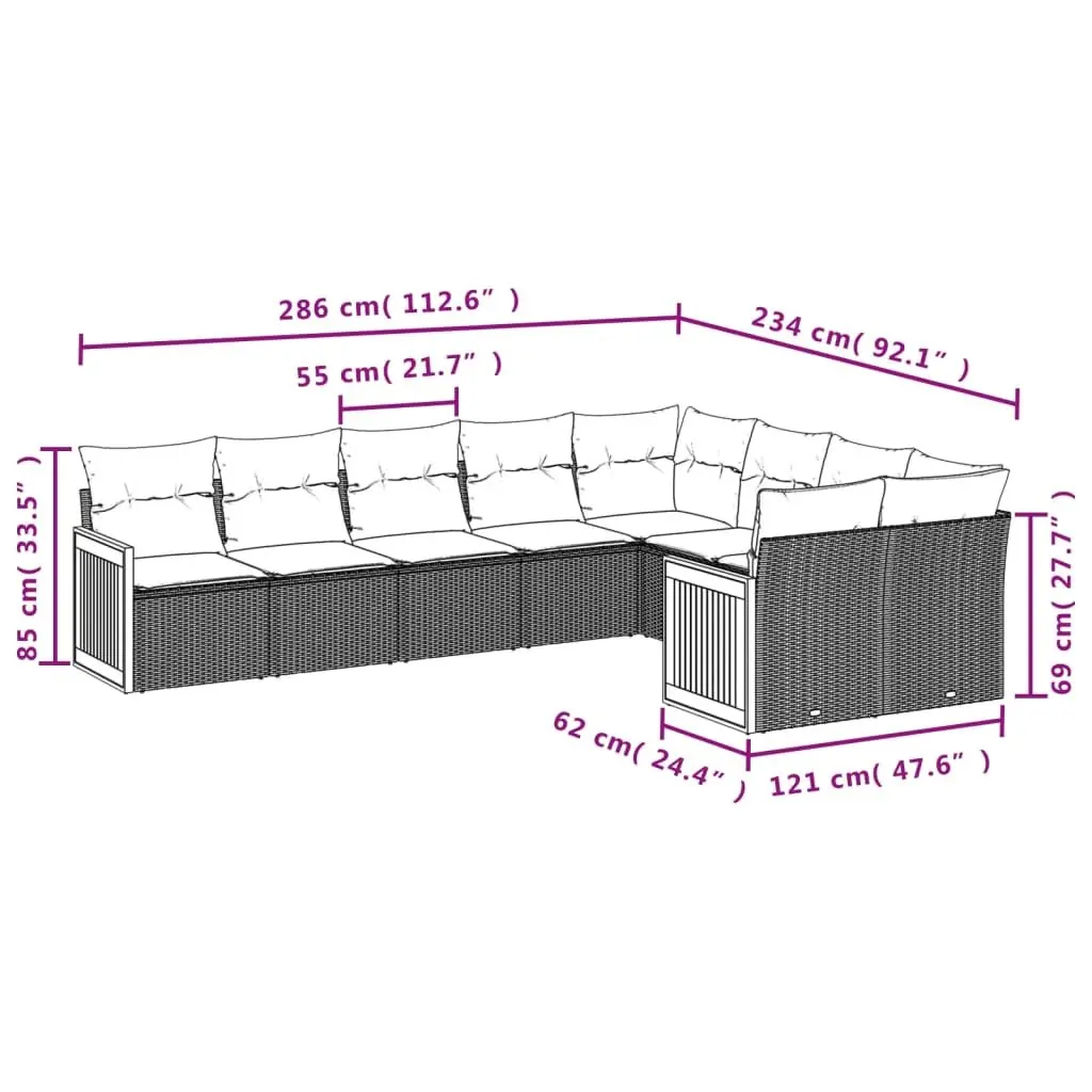 Garden Sofa Set PE Rattan 9 Piece Outdoor Furniture Modular with Cushions Black